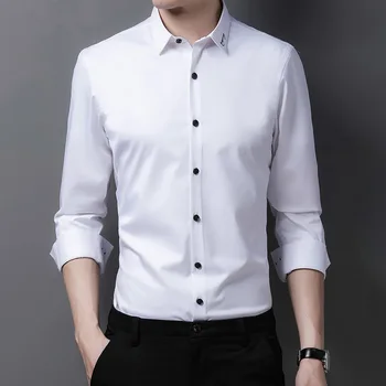 Zimowe Biznesowych Formalne Koszule Dla Mężczyzn Czysty Kolor Koszula Z Długim Rękawem Męska Casual Slim Fit Camisas Para Hombre Pluszowe Koszulka Homme