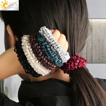 CSJA 6szt koreański styl pierścień włosów wysokie elastyczny pałąk koronki popcorn włosów grupa ogon uchwyt opaska na głowę dla kobiet, dziewczyn G374