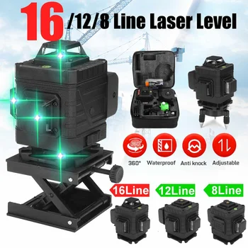 8/12/16 linii 360 poziomy pionowy krzyż 4D zielone światło laserowe poziom samopoziomujące pomiarowy promień laserowy cyfrowy baterią