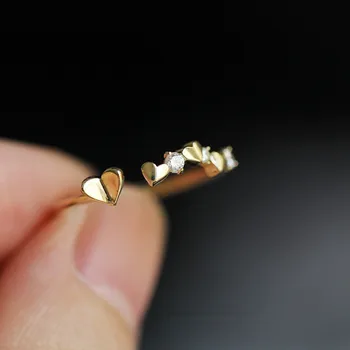 925 srebro próby geometryczna serce kobiety pierścień 14k złota wykwintne hollow regulowany ogon pierścień biżuteria akcesoria