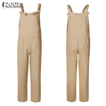 Plus rozmiar Combinaison Femme Bib kombinezony Damskie kombinezony 2021 ZANZEA Backless Pajacyki Playsuit damskie spodnie Pantalon 5XL
