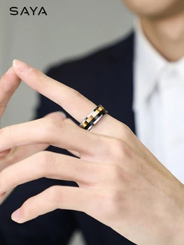 Pierścień dla mężczyzn, pierścienie z węglika wolframu z czarnym i złotym kwiatami obrotowej koła zębate szczęśliwe pierścienie Bezpłatna wysyłka, indywidualne