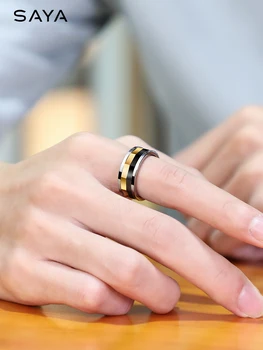 Pierścień dla mężczyzn, pierścienie z węglika wolframu z czarnym i złotym kwiatami obrotowej koła zębate szczęśliwe pierścienie Bezpłatna wysyłka, indywidualne