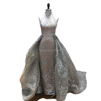 154-wysokiej szyi sukienka bez rękawów naturalne A-sylwetka długość podłogi koronki nosić długi wieczór/suknia pływająca spódnica darmowa wysyłka