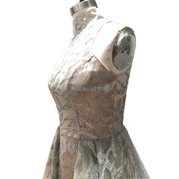 154-wysokiej szyi sukienka bez rękawów naturalne A-sylwetka długość podłogi koronki nosić długi wieczór/suknia pływająca spódnica darmowa wysyłka