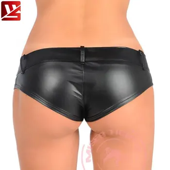 MEISE Latex PU High Cut MINI Hot Szorty Low-Rise G-string Faux Leather Booty Szorty Micro Mini Cheeky Plus Size Jeans F43
