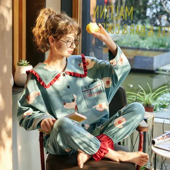 2021 nowa piżama z bawełny damskie wiosna jesień z długim rękawem, rozmiar plus strona odzież serwisowy strój można nosić na zewnątrz piżamy PJS