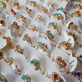 QianBei 2018 moda biżuteria kolor złoty rhinestone pierścienie damskie gorąco hurtowych mieszane 50 szt./lot prezenty dla imprez Darmowa wysyłka