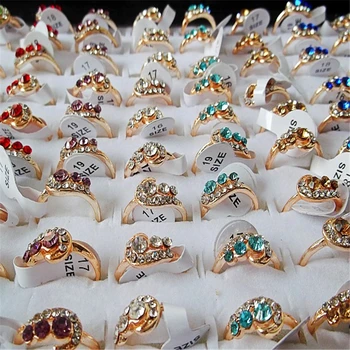 QianBei 2018 moda biżuteria kolor złoty rhinestone pierścienie damskie gorąco hurtowych mieszane 50 szt./lot prezenty dla imprez Darmowa wysyłka