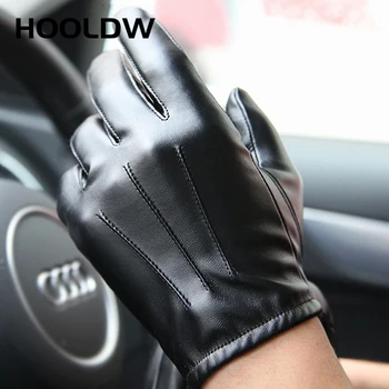 HOOLDW zimowe rękawice mężczyźni kobiety luksusowe sztuczna skóra, kaszmir ciepłe rękawiczki do jazdy czarny ekran dotykowy wodoodporne rękawiczki, mitenki