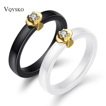 Nowy 3 mm prosty sześciennych cyrkon kamień pielenie kobiet pierścień czarny/biały ceramiczny moda pierścień zaręczynowy marki biżuterii