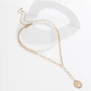 SHIXIN Short Pearl Choker Colar naszyjnik długi pędzelek Kryształ moneta naszyjnik dla kobiet 2020 modne naszyjniki szyi biżuteria