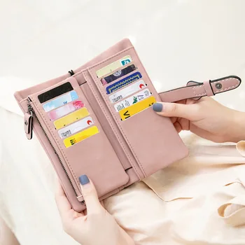 Moda matowy portfel skórzany kobiety PU długi portfel na karty kredytowe pieniądze kopertówka portfel monety miękka skóra kobiet ładny portfel na monety