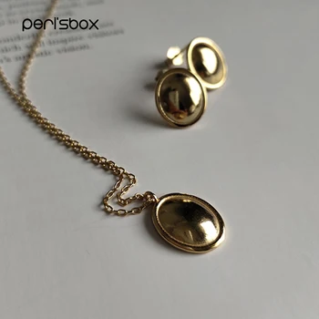 Peri'sbox trendów 925 srebro Rocznika elipsa naszyjnik złoto okrągłe lustro naszyjniki minimalistyczny przysmak zawieszenia dla kobiet