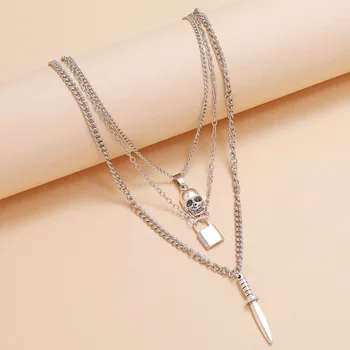 Europejskie i amerykańskie akcesoria mody perła łańcuch na szyi szkielet zamek krótki sztylet wisiorek naszyjnik dla mężczyzn i kobiet