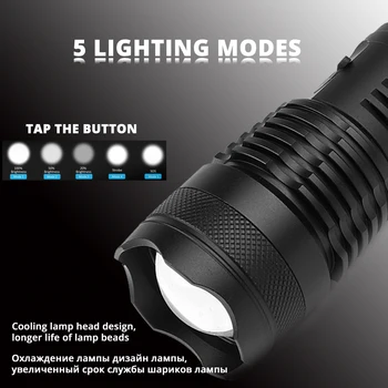 Potężny latarka led XHP50 lampa koralik wsparcie zoom 5 trybów oświetlenia Latarka 18650 lub 26650 bateria do aktywnego wypoczynku