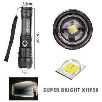Potężny latarka led XHP50 lampa koralik wsparcie zoom 5 trybów oświetlenia Latarka 18650 lub 26650 bateria do aktywnego wypoczynku