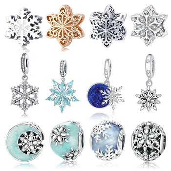 WOSTU Snowflake Charm srebro próby 925 cyrkonu koraliki wisiorek idealny oryginalna bransoletka DIY naszyjnik zimowe biżuteria dla kobiet