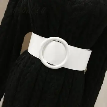 Ms waist sealing Wide PU Leather Decoration spódnica koszula Sukienka okrągła klamra prostokąt czarny biały pas prosty uniwersalny pas 107C