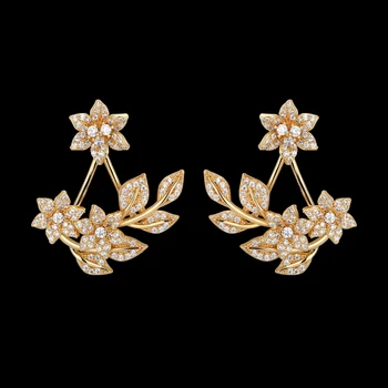 Lanyika Fashion Jewelry Promotion luksusowy, delikatny kwiat z liści kolczyki szpilki Micro Pave do ślubu imprezy popularny najlepszy prezent