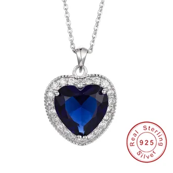 Naprawdę 925 srebrny naszyjnik duży 6ct Serce oceanu Niebieski szafir ślubny naszyjnik dla kobiet biżuteria prezent