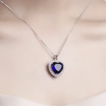 Naprawdę 925 srebrny naszyjnik duży 6ct Serce oceanu Niebieski szafir ślubny naszyjnik dla kobiet biżuteria prezent