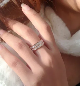 Kobieta Geometryczny Kryształ Cyrkon Pierścień Kolor Srebrny I Złoty Pierścień Obietnica Ślubne Obrączki Dla Kobiet