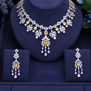 Jankelly yellow African 2szt Bridal Jewelry Sets New Dubai Fashion Jewelry Set For Women Wedding Party Accessories Design