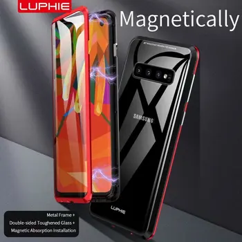 LUPHIE szkło hartowane 360 pełna magnetyczny pokrowiec dla Samsung Galaxy S10 S9 S8 Plus Note 8 9 Note 10 Luxurt Brand Magnet Cases Cover