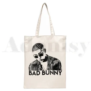 Hip-Hop Muzyka Popularna Bad Bunny Proste Kobiety Eleganckie Холщовая Torba Na Ramię Torby Na Zakupy Torby Na Ramię Codzienne Zakupy Dziewczyny Torba
