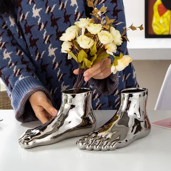 Nordic wazon dla ludzkich nóg Złote taśmy Бионическая kończyny dekoracyjny doniczka nowoczesna, kreatywna kwiatowa kompozycja sztuka dla dekoracji domu