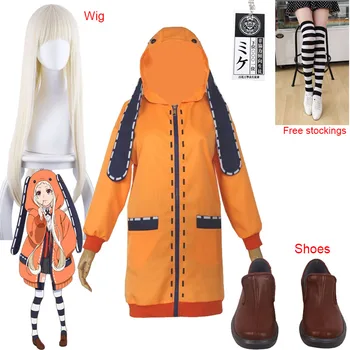 Jakcet Yomoduki Runa cosplay kostium Kakegurui kompulsywny gracz Runa buty i peruki kobiety pomarańczowy płaszcz z kapturem na zamek