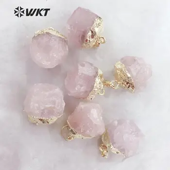 WT-P1449 WKT różowy kryształ wisiorek naturalny kwarc różowy złoty naszyjnik idealny dla kobiet biżuteria moda wisiorek biżuteria