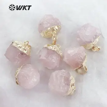 WT-P1449 WKT różowy kryształ wisiorek naturalny kwarc różowy złoty naszyjnik idealny dla kobiet biżuteria moda wisiorek biżuteria