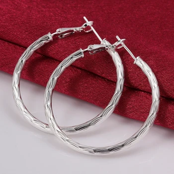 Autentyczne Prawdziwe Czyste Stałe Srebro Próby 925 Okrągłe Kolczyki Hoop Dla Kobiet Wykwintne Biżuteria Kobiet Duże Okrągłe Kolczyki Prezent