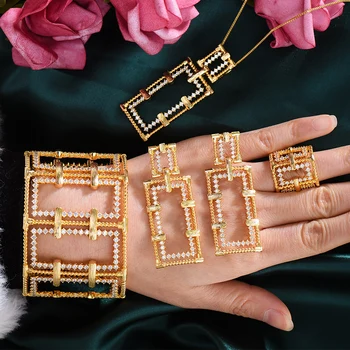 GODKI 2020 nowe zawieszenia 3szt bransoletka pierścionek kolczyki dla kobiet ślub ślubny sześciennych Cyrkon Dubaj partia dekoracje ślubne BOHO 2020