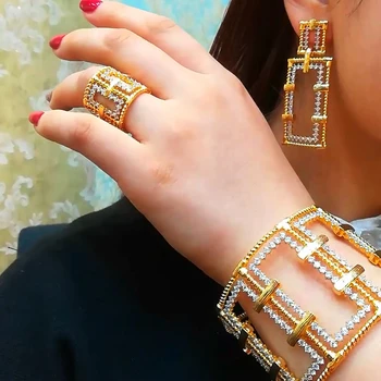 GODKI 2020 nowe zawieszenia 3szt bransoletka pierścionek kolczyki dla kobiet ślub ślubny sześciennych Cyrkon Dubaj partia dekoracje ślubne BOHO 2020