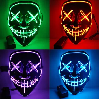 Podświetlona Maska TikTok Luminous Led Disco Halloween Clown Horror V Letter Grymas Flash Children ' s Full Face Props