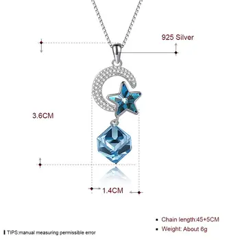 LEKANI niebieskie kryształy od Swarovskiego naszyjnik 925 srebro próby diamentowe gwiazdy Księżyc naszyjnik wykwintne biżuteria Drop Shipping