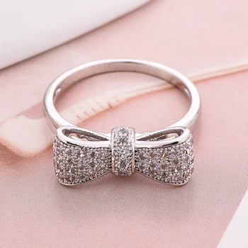 Luksusowe Bowknot forma Damskie pierścienie do partii damskie stylowe akcesoria wysokiej jakości błyszczący CZ gorące wykwintne biżuteria ładny łuk pierścień