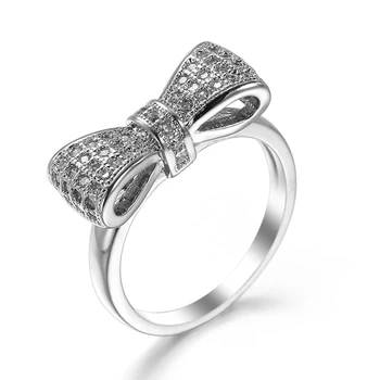 Luksusowe Bowknot forma Damskie pierścienie do partii damskie stylowe akcesoria wysokiej jakości błyszczący CZ gorące wykwintne biżuteria ładny łuk pierścień