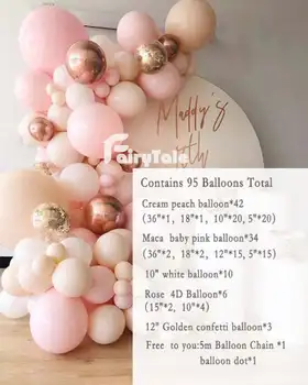 Krem brzoskwiniowy balon łuk 95шт pastel makaronu dla dzieci różowe balony garland 4D Rose Globos Ślub, Urodziny, Baby Shower Party Decor