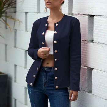 Nowa moda dwurzędowe guziki marynarka kurtka elegancja O-neck marynarka casual kolor kurtki płaszcz dla kobiet