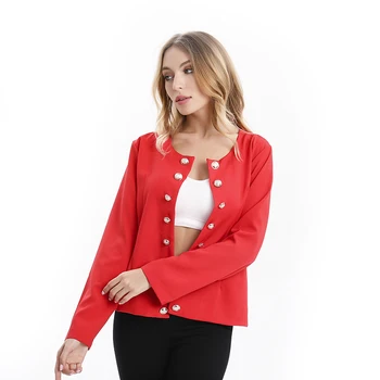 Nowa moda dwurzędowe guziki marynarka kurtka elegancja O-neck marynarka casual kolor kurtki płaszcz dla kobiet