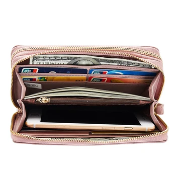 BENVICHED podwójny zamek bransoletka długa kopertówka portfele dla kobiet o dużej pojemności posiadacz karty portfel, telefon, kieszeń na portfel damski D133