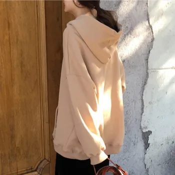 Bluzy Damskie z kapturem, z przodu kieszeń 5 czystych kolorów minimalistyczne retro przewymiarowane Harajuku unisex BF Jesienna odzież Damska prosty codzienny