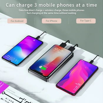 20000mAh Qi Wireless Charger, Power Bank Xiaomi Mi iPhone przenośna ładowarka bateria zewnętrzna szybkie ładowanie bezprzewodowe Powerbank