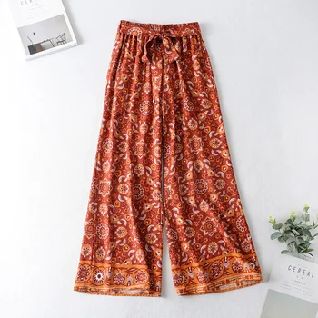 Hirigin kobiety artystycznej kwiatowy print spodnie Damskie luźne dorywczo rocznika Wysoka talia, długie spodnie