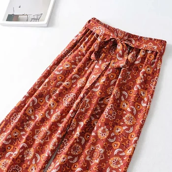 Hirigin kobiety artystycznej kwiatowy print spodnie Damskie luźne dorywczo rocznika Wysoka talia, długie spodnie