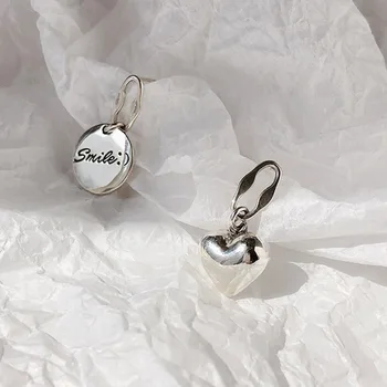 XIYANIKE 925 srebro próby asymetryczne kolczyki pręta dla kobiet oszczędny, elegancki miłość wisiorek Serce ucho biżuteria zapobiec alergii